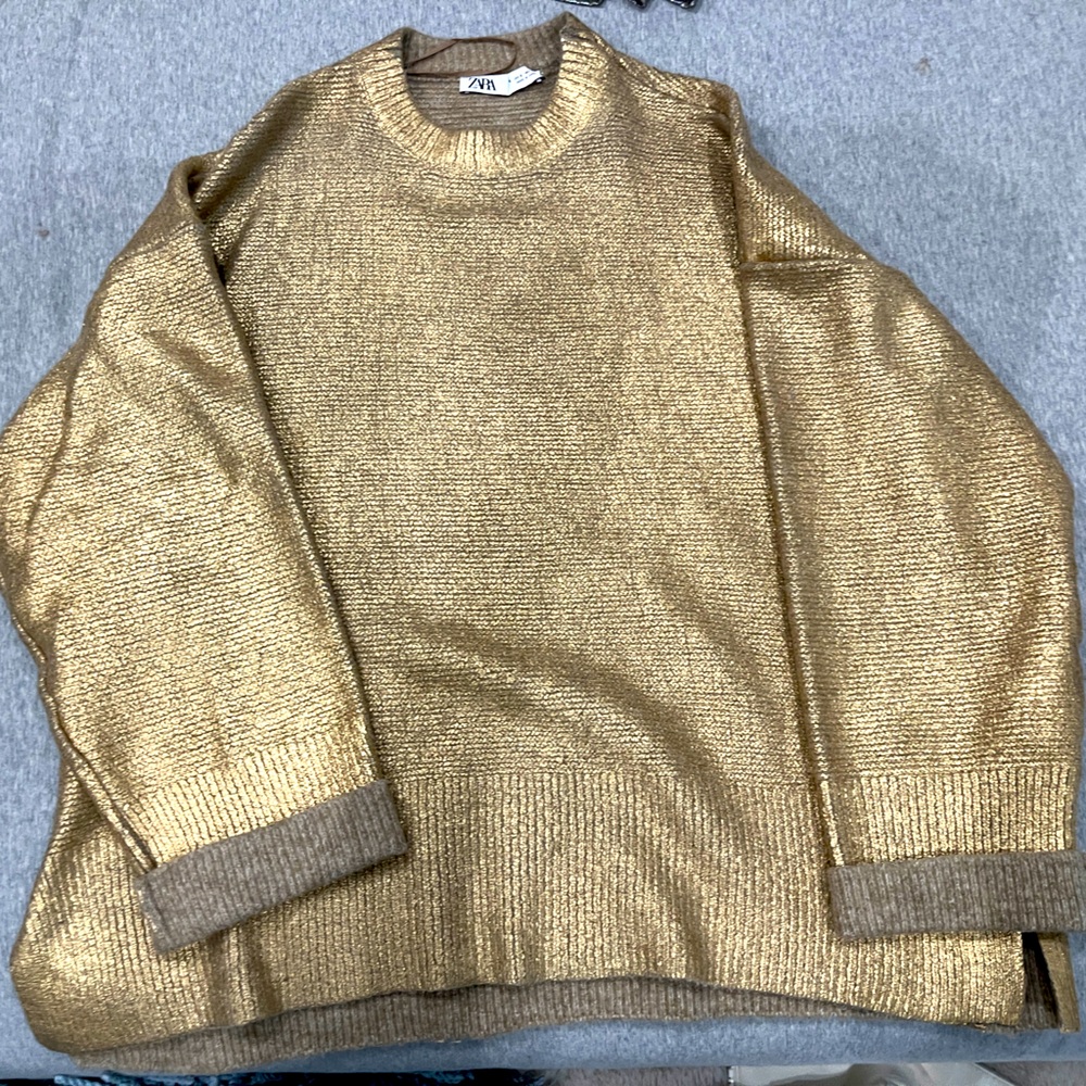 ZARA OVERSIZED METALLIC KNIT SWEATER,S